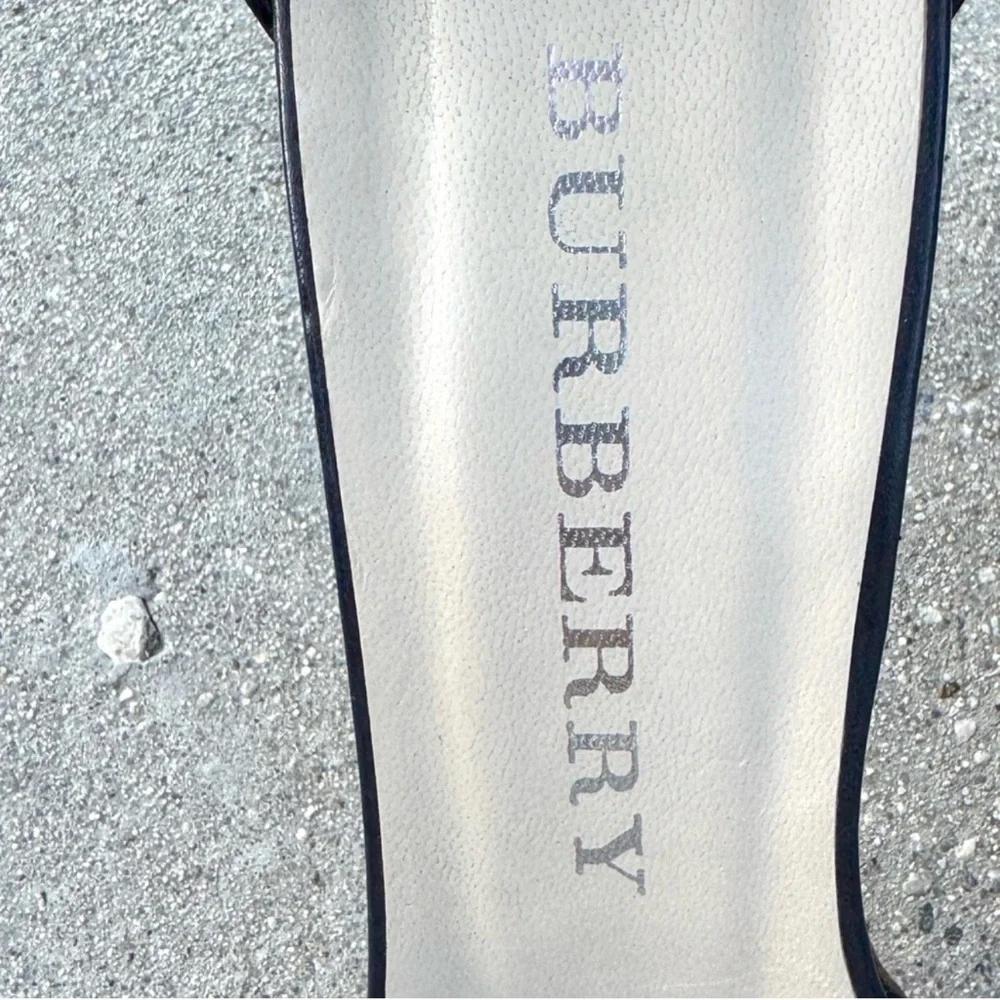 BURBERRY Strappy Leather Navy Blue w/Classic Plaid Toe Stiletto Sandals w/Box
